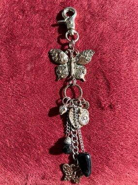 Decorative Butterfly Charm Keychain, Bag charm with Black Accents - used